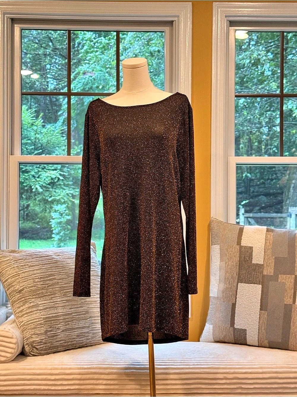 Michael Kors Metallic Long Sleeve Mini Dress Size Large Like New